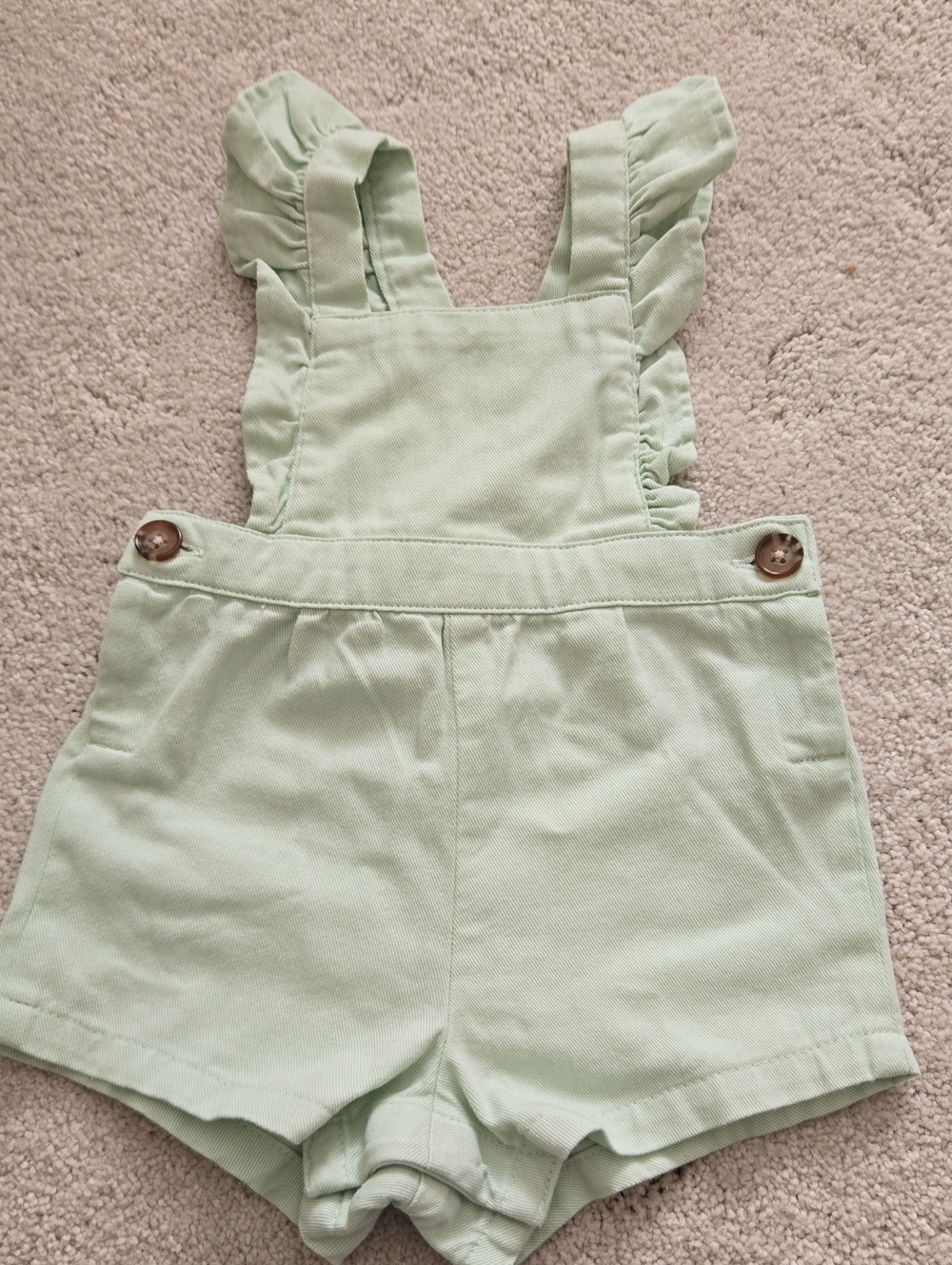Old Navy NWOT Girls' Twill Ruffled Mint Mist Shortall Romper, 0-3M